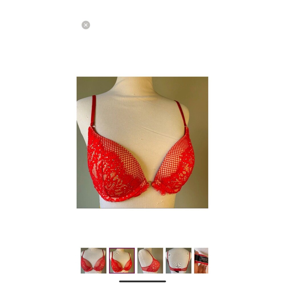 VS 32C Very Sexy Red Push-up Lace Mesh Rhinestone Details! Valentine’s Lingerie